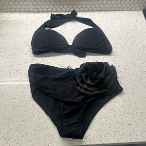 Amazon Black Women’s Two-Piece Bikini Set with Floral Accent